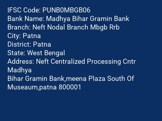 Madhya Bihar Gramin Bank Gara, Rohtas IFSC Code PUNB0MBGB06