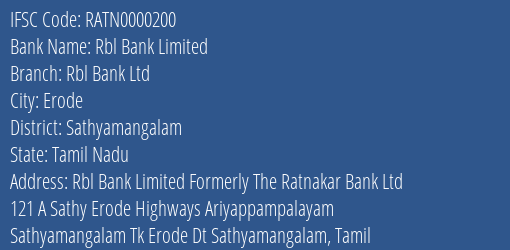 Rbl Bank Limited Rbl Bank Ltd Branch, Branch Code 000200 & IFSC Code RATN0000200
