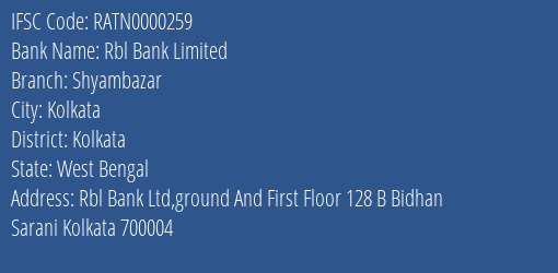 Rbl Bank Limited Shyambazar Branch IFSC Code