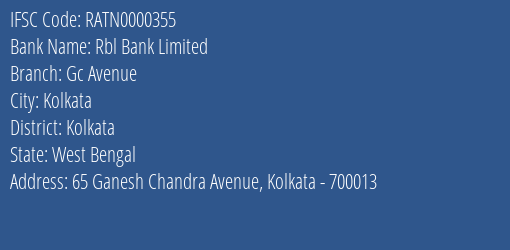 Rbl Bank Limited Gc Avenue Branch, Branch Code 000355 & IFSC Code RATN0000355