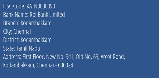 Rbl Bank Kodambakkam Branch Kodambakkam IFSC Code RATN0000393