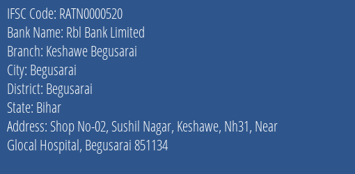 Rbl Bank Limited Keshawe Begusarai Branch, Branch Code 000520 & IFSC Code RATN0000520