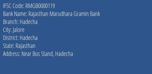 Rajasthan Marudhara Gramin Bank Hadecha Branch Hadecha IFSC Code RMGB0000119