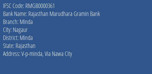 Rajasthan Marudhara Gramin Bank Minda Branch Minda IFSC Code RMGB0000361