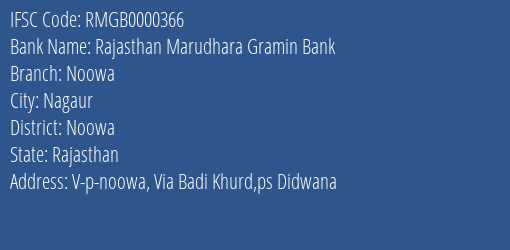 Rajasthan Marudhara Gramin Bank Noowa Branch Noowa IFSC Code RMGB0000366