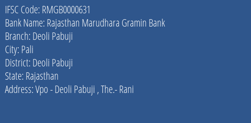 Rajasthan Marudhara Gramin Bank Deoli Pabuji Branch Deoli Pabuji IFSC Code RMGB0000631