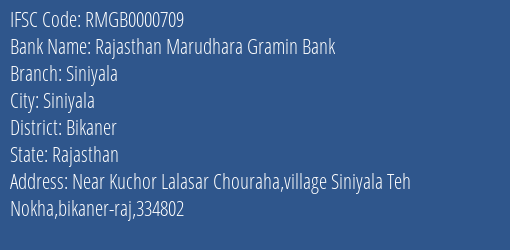 Rajasthan Marudhara Gramin Bank Siniyala Branch, Branch Code 000709 & IFSC Code Rmgb0000709