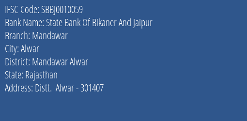 State Bank Of Bikaner And Jaipur Mandawar Branch IFSC Code