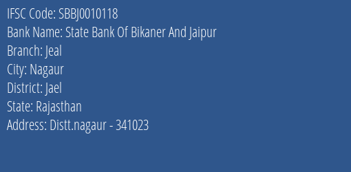 State Bank Of Bikaner And Jaipur Jeal Branch Jael IFSC Code SBBJ0010118