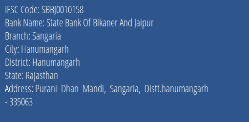 State Bank Of Bikaner And Jaipur Sangaria Branch IFSC Code