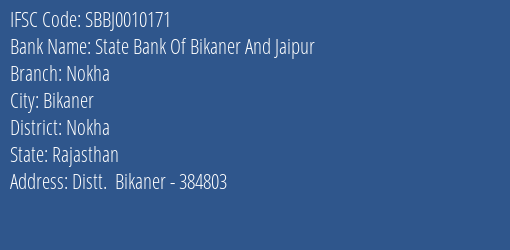 State Bank Of Bikaner And Jaipur Nokha Branch IFSC Code