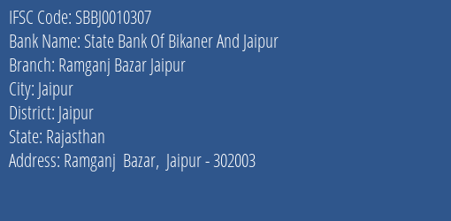 State Bank Of Bikaner And Jaipur Ramganj Bazar Jaipur Branch IFSC Code