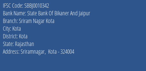 State Bank Of Bikaner And Jaipur Sriram Nagar Kota Branch IFSC Code