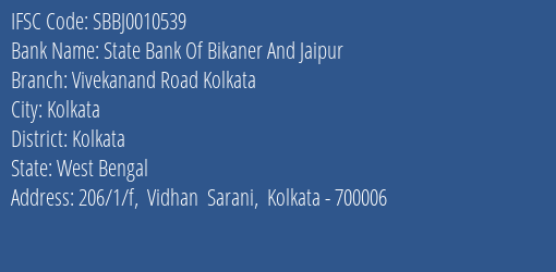 State Bank Of Bikaner And Jaipur Vivekanand Road Kolkata Branch IFSC Code