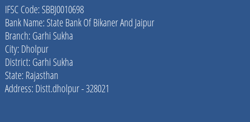 State Bank Of Bikaner And Jaipur Garhi Sukha Branch Garhi Sukha IFSC Code SBBJ0010698