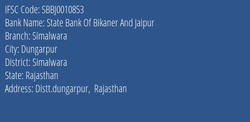 State Bank Of Bikaner And Jaipur Simalwara Branch, Branch Code 010853 & IFSC Code SBBJ0010853