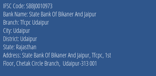 State Bank Of Bikaner And Jaipur Tfcpc Udaipur Branch IFSC Code