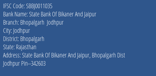 State Bank Of Bikaner And Jaipur Bhopalgarh Jodhpur Branch IFSC Code