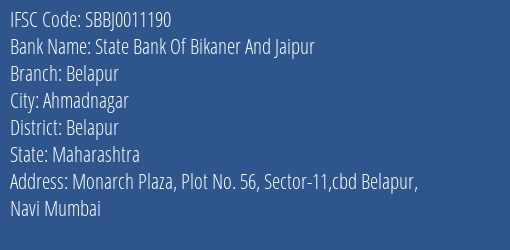 State Bank Of Bikaner And Jaipur Belapur Branch Belapur IFSC Code SBBJ0011190