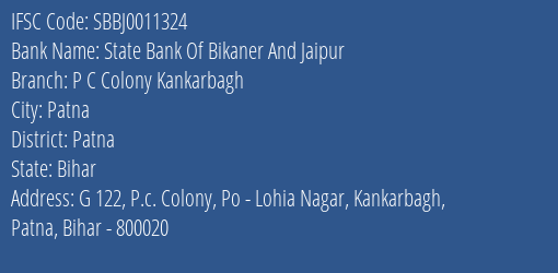 State Bank Of Bikaner And Jaipur P C Colony Kankarbagh Branch, Branch Code 011324 & IFSC Code SBBJ0011324