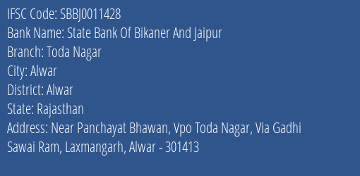State Bank Of Bikaner And Jaipur Toda Nagar Branch IFSC Code