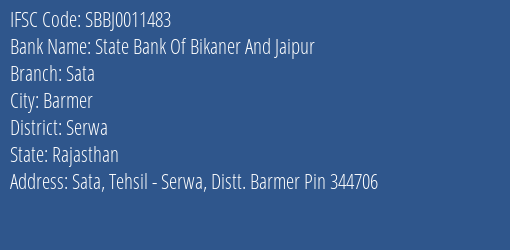 State Bank Of Bikaner And Jaipur Sata Branch, Branch Code 011483 & IFSC Code SBBJ0011483