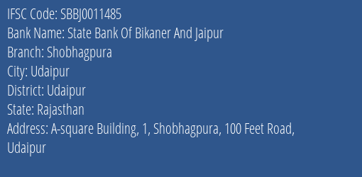 State Bank Of Bikaner And Jaipur Shobhagpura Branch IFSC Code