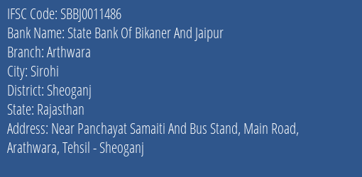 State Bank Of Bikaner And Jaipur Arthwara Branch, Branch Code 011486 & IFSC Code SBBJ0011486