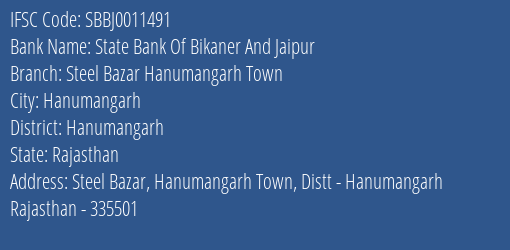 State Bank Of Bikaner And Jaipur Steel Bazar Hanumangarh Town Branch IFSC Code