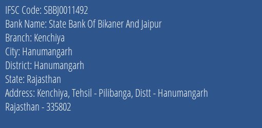 State Bank Of Bikaner And Jaipur Kenchiya Branch IFSC Code