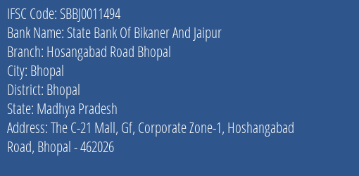 State Bank Of Bikaner And Jaipur Hosangabad Road Bhopal Branch, Branch Code 011494 & IFSC Code SBBJ0011494