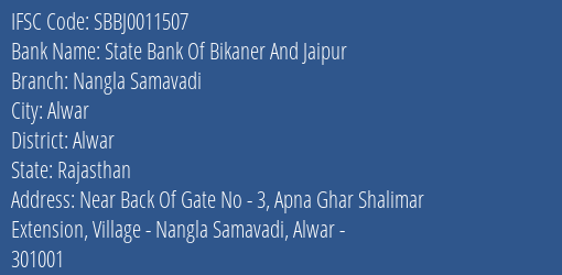 State Bank Of Bikaner And Jaipur Nangla Samavadi Branch IFSC Code