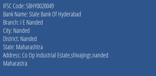 State Bank Of Hyderabad I E Nanded Branch IFSC Code