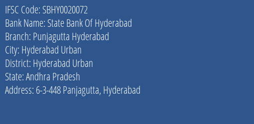 State Bank Of Hyderabad Punjagutta Hyderabad Branch IFSC Code
