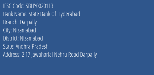 State Bank Of Hyderabad Darpally Branch IFSC Code