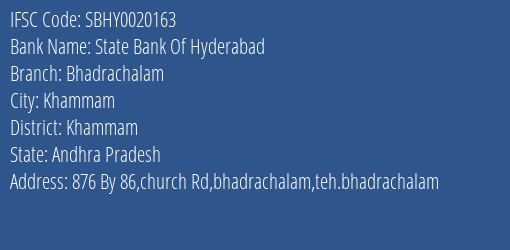 State Bank Of Hyderabad Bhadrachalam Branch Khammam IFSC Code SBHY0020163
