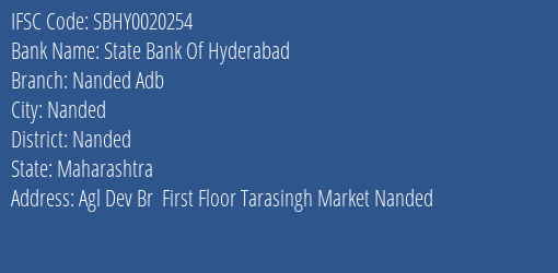 State Bank Of Hyderabad Nanded Adb Branch IFSC Code