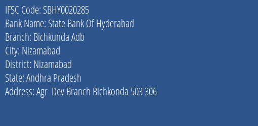 State Bank Of Hyderabad Bichkunda Adb Branch IFSC Code