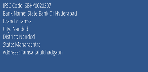 State Bank Of Hyderabad Tamsa Branch IFSC Code