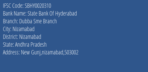State Bank Of Hyderabad Dubba Sme Branch Branch IFSC Code