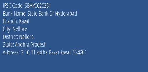 State Bank Of Hyderabad Kavali Branch IFSC Code