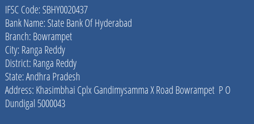 State Bank Of Hyderabad Bowrampet Branch Ranga Reddy IFSC Code SBHY0020437