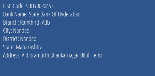 State Bank Of Hyderabad Ramthirth Adb Branch IFSC Code