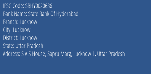 State Bank Of Hyderabad Lucknow Branch, Branch Code 020636 & IFSC Code SBHY0020636