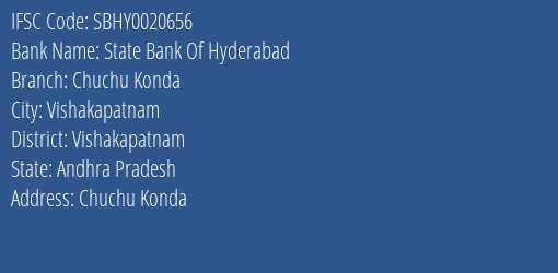 State Bank Of Hyderabad Chuchu Konda, Vishakapatnam IFSC Code SBHY0020656