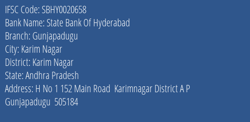 State Bank Of Hyderabad Gunjapadugu Branch Karim Nagar IFSC Code SBHY0020658