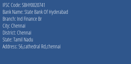 State Bank Of Hyderabad Ind Finance Br Branch IFSC Code