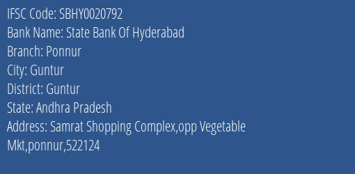 State Bank Of Hyderabad Ponnur Branch IFSC Code