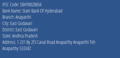 State Bank Of Hyderabad Anaparthi Branch IFSC Code