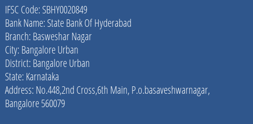 State Bank Of Hyderabad Basweshar Nagar Branch IFSC Code